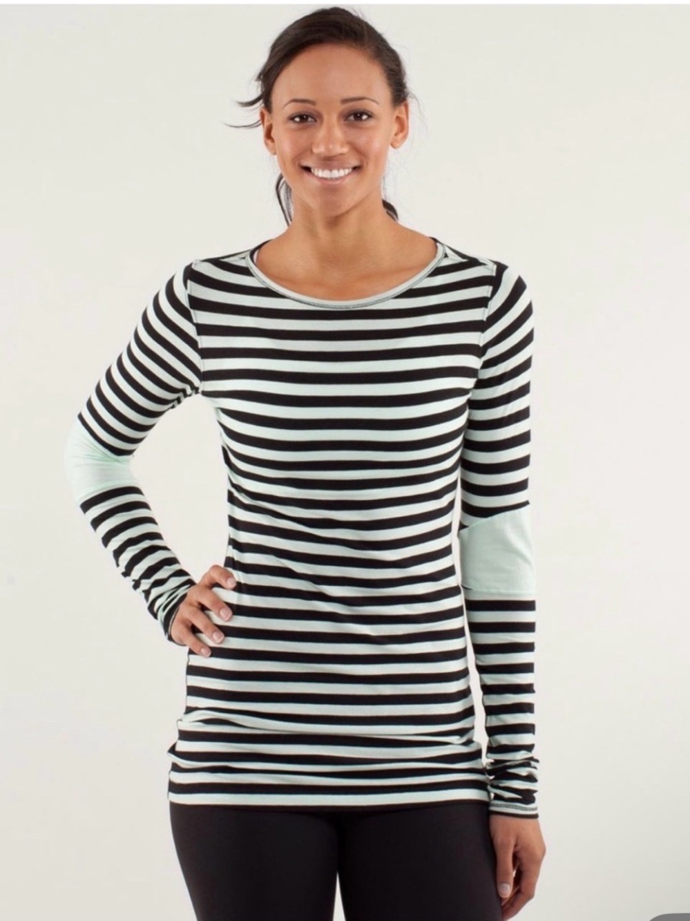 Lululemon Devotion Long Sleeve Sea Stripe Mint Moment Black Size 6 NWOT